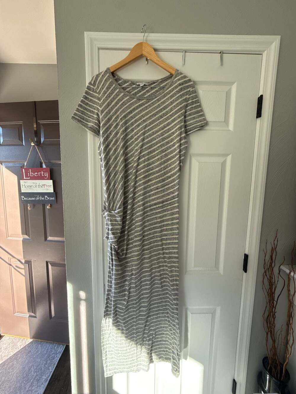 James Perse Striped Side-Ruched Maxi Dress